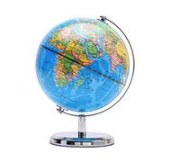 Exerz 14cm Mappamondo - Mappa Inglese - con Base in Metallo Globo della Scuola Decorazione/Educazione/Geografica/Moderna - Mappa Politica - Diametro 14cm - Blu
