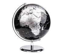 Exerz 20 cm mappamondo metallico nero base in metallo per e scuola | Inglese mappa politica con argento finitura per geografia apprendimento casa ufficio Classroom e Gift esposizione