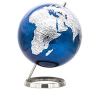 EXERZ 25CM Mappamondo - in Inglese - Globo - con una base in acciaio inossidabile - Blu Metallizzato