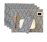 Exerz CosyAurora - Tovagliette all'americana in cotone e lino, 30 x 40 cm, motivo onde oceaniche, per tavolo da pranzo/cucina, set da 4 pezzi (B)