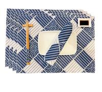 Exerz CosyAurora - Tovagliette all'americana in cotone e lino, 30 x 40 cm, motivo onde oceaniche, per tavolo da pranzo/cucina, set da 4 (A)