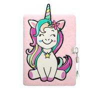Exerz Diario con Unicorno e Lucchetto - A5 Taccuino in Peluche Rosa 22 x 16 cm - Con Lucchetto e Chiavi - Perfetto per Bambine, Scuola e Regali