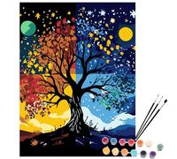Exerz kit di pittura con i numeri, tela 30x40cm con pigmento acrilico, pennelli e accessori (albero)