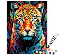 Exerz kit di pittura con i numeri, tela 30x40cm con pigmento acrilico, pennelli e accessori (leopardo)