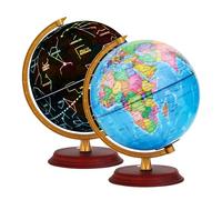 Exerz - Mappamondo illuminato 20 cm di diametro con base in legno - Spagnolo - Mappa politica (giorno) - Stelle costellazione (notte)