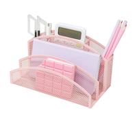 Exerz Organizer da scrivania in rete, 3 ripiani, con 4 scomparti, nero, bianco, rosa, viola, in filo metallico, per ufficio, casa, scuola (rosa chiaro)