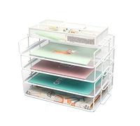 Exerz Organizer da scrivania in rete metallica, confezione da 5 pezzi, impilabile a 4 ripiani, con organizer per accessori a 3 scomparti, porta documenti per ufficio, scuola(5 pezzi bianco)