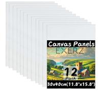 Exerz Pannelli in Tela 30x40cm 12pz, Spessore 3 mm, 100% Cotone, 280g/m², A3 Tripla Preparazione, Senza Acidi, Grana Media, Ideali per Pittura a Olio e Acrilico