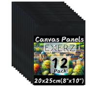 Exerz Pannelli in Tela Nera 20x25cm 12pz, 100% Cotone, Spessore 3 mm, 280 g/m², Triplo Primer, Senza Acidi, Grana Media, Ideali per Pittura a Olio e Acrilico