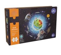 EXERZ Puzzle in legno, 80 pezzi, rotondi, diametro 28 cm, "Terra e spazio", forma rotonda unica, mappa del mondo con funzione AR interattiva con app iOS gratuita
