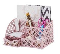 Exerz rete metallo organizer da scrivania con 7 scomparti e cassetto rosa