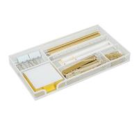 Exerz Vassoio organizer in rete - Inserto per cassetto da scrivania in metallo con 6 scomparti - organizer impilabile per cassetti da ufficio per cancelleria, trucco e accessori (bianco)