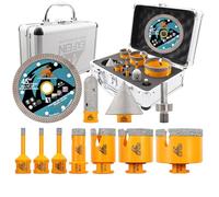 EXFEIN Kit di Punte Diamantate per Piastrelle - 10 pezzi (6/6/8/20/35/50/68mm+Fresa da 20mm+Mancetta per Svasatura da 50mm+Adattatore+Disco Diamantato da 115mm) per Piastrelle in Porcellana, Marmo