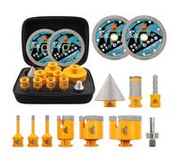 EXFEIN Kit di punte diamantate per piastrelle - 12 pezzi 6/6/8/25/35/50/68mm+10mm punte a dito+50mm punte smussate biseautate+adattatore + 2 pezzi dischi diamantati da 125mm per porcellana, piastrelle