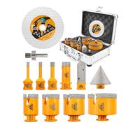 EXFEIN Set di punte diamantate per piastrelle, 12 pezzi - 6 - 68 mm, M14, con disco da 125 mm, per porcellana, marmo, granito e pietra naturale