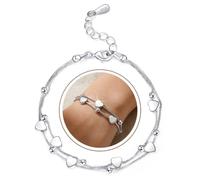 EXGOX S925 Silver Heart Bracelet, Adjustable Double Layered S925 Sterling Silver Heart Bracelet for Women, Elegant Silver Chain Jewellery, Wedding Anniversary Bestfriend Birthday Gift for Her
