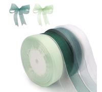EXIN DECHEN 4 Rotoli Nastro Organza,20mm x45 m Nastrino per Bomboniere,Transparente Nastro Organza Bianco,Verde acqua,Verde bosco,Verde salvia,Nastro Chiffon per Confezioni Regalo,Decorazioni Nuziali