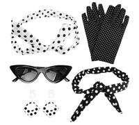 EXIN DECHEN 5 Pezzi Set Accessori Costume Anni '50, Accessori Vintage a Pois Rockabilly Accessoires 50er Jahre Damen con Occhiali Fascia Orecchini Pois Sciarpa Guanti per Feste, Carnevale, Halloween