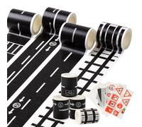 EXIN DEHCEN 9 Stück Railway Road Washi Tape, Nastro Adesivo da Strada Nero, Nastro per Auto da Strada E Adesivi, Pista Adesiva Fai Da Te per Bambini, Intrattenimento, Lavori Artistici, Fai Da Te