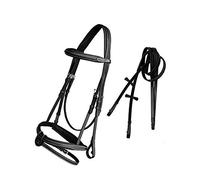 Exion - Briglia da salto comoda e morbida foderata, con flash staccabile e redini in gomma, briglia inglese anatomica per cavalli (nero, sopra)