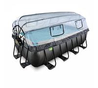 EXIT piscina rettangolare 400x200x122cm con cupola, filtro a sabbia e pompa di calore - nero