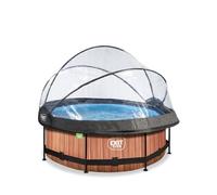 EXIT Toys Lime Pool con Copertura Multifunzione - ø244x76cm - Piscina Rotonda Compatta con Telaio e Pompa a Cartuccia Filtrante - Facile Accesso - Telaio Robusto - Per Acqua Pulita e Calda - Marrone