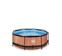 EXIT Toys Piscina in legno, ø244 x 76 cm, con struttura compatta e rotonda, con pompa filtrante a cartuccia, facile da accedere, adatta ai più piccoli, struttura robusta - Design unico - Marrone