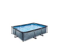 EXIT Toys Piscina tubolare Stone - 220 x 150 x 65 cm - Piscina fuori terra rettangolare con pompa filtrante a cartuccia - ingresso basso - ideale per i giovani bambini - telaio stabile - design unico