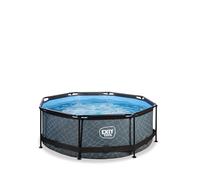 EXIT Toys Stone Pool - Ø 244 x 76 cm - Piscina compatta e rotonda con pompa filtro a cartuccia - Facilmente accessibile - Adatto per bambini - Telaio robusto - Design unico - Grigio
