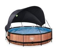 Exit Toys Wood Pool con Tenda Solare - ø360x76cm - Piscina Rotonda con Telaio e Pompa a Cartuccia Filtrante - Protezione UV Ottimale - Facile Accesso - Telaio Robusto - Design Unico - Marrone