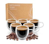 Exitoso Bicchieri per latte macchiato a doppia parete, 80 ml, set da 6 bicchieri da caffè a doppia parete, in vetro borosilicato, bicchieri da caffè, bicchieri da cappuccino con manico