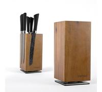 Exitoso NUOVO ceppo portacoltelli in acacia, ruotabile di 360 gradi con magneti all'esterno e inserto in setole rimovibile - spazio per un massimo di 20 coltelli | ceppo portacoltelli in legno