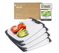 Exitoso Set di 4 taglieri per la colazione, con scanalatura per il succo, lavabile in lavastoviglie, effetto marmo, chiaro, in plastica, antiscivolo, senza BPA, set di tagliere in plastica