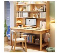 ExkaTe Scrivania da Studio Semplice in Legno massello con libreria Integrata, Ideale per l'home Office o l'uso in Camera da Letto (Colore: Colore del Legno Nessuna Sedia, Dimensioni: 120x60x190cm)