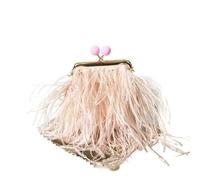 EXKURPOO Borsa in Piume Women Mini Ostrich Feather Clutch Bag Evening Chain Purse Party Ladies Elegant Banquet Bag(Pink)