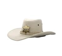 EXKURPOO Cappello Cowboy Cappello da Sole Spiaggia, Cowboy, Cowgirl, Sceriffo, a Tesa Larga, in Similpelle Scamosciata, con Stella a Sei Punte(Ivory)