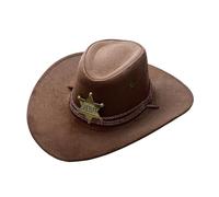 EXKURPOO Cappello Cowboy Cappello da Sole Spiaggia, Cowboy, Cowgirl, Sceriffo, a Tesa Larga, in Similpelle Scamosciata, con Stella a Sei Punte(Red)