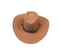 EXKURPOO Cappello Cowboy Cappello da Sole Spiaggia, Cowboy, Cowgirl, Sceriffo, a Tesa Larga, in Similpelle Scamosciata, con Stella a Sei Punte(Camel)