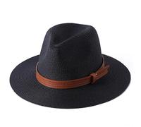 EXKURPOO Cappello di Paglia Cappello Estivo da Spiaggia a Tesa Larga da Donna e Uomo, con Forma Morbida, 56-58-59-60 cm(Black 1,56-58cm)