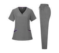 EXKURPOO Divisa Infermiere Uniforme da Infermiera a Maniche Corte Multicolore for Farmacia, Ospedale, Medico, Lavoro, chirurgia Orale e odontoiatrica(Gray,XXL)