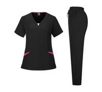 EXKURPOO Divisa Infermiere Uniforme da Infermiera a Maniche Corte Multicolore for Farmacia, Ospedale, Medico, Lavoro, chirurgia Orale e odontoiatrica(Black,XXL)