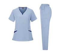 EXKURPOO Divisa Infermiere Uniforme da Infermiera a Maniche Corte Multicolore for Farmacia, Ospedale, Medico, Lavoro, chirurgia Orale e odontoiatrica(Light Blue,M)