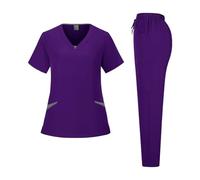 EXKURPOO Divisa Infermiere Uniforme da Infermiera a Maniche Corte Multicolore for Farmacia, Ospedale, Medico, Lavoro, chirurgia Orale e odontoiatrica(Purple,XL)