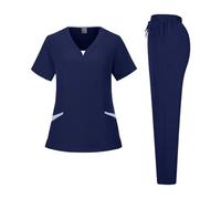 EXKURPOO Divisa Infermiere Uniforme da Infermiera a Maniche Corte Multicolore for Farmacia, Ospedale, Medico, Lavoro, chirurgia Orale e odontoiatrica(Blue,L)