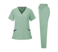 EXKURPOO Divisa Infermiere Uniforme da Infermiera a Maniche Corte Multicolore for Farmacia, Ospedale, Medico, Lavoro, chirurgia Orale e odontoiatrica(Light Green,XL)
