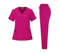 EXKURPOO Divisa Infermiere Uniforme da Infermiera a Maniche Corte Multicolore for Farmacia, Ospedale, Medico, Lavoro, chirurgia Orale e odontoiatrica(Rose Red,S)