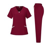 EXKURPOO Divisa Infermiere Uniforme da Infermiera a Maniche Corte Multicolore for Farmacia, Ospedale, Medico, Lavoro, chirurgia Orale e odontoiatrica(Wine Red,XXL)