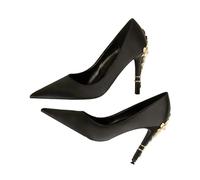 EXKURPOO Scarpe da matrimonio per donne Women's Metal Flowers High-heel Shoes Female Wedding Pointed Toe Satin Single(Black,38)