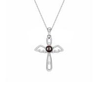 Exlarify Collana personalizzata con ali d'angelo con immagine all'interno Collana personalizzata con proiezione di foto Collana con ciondolo a croce con immagine Ti amo per le donne mamma