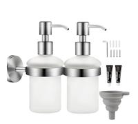 EXLECO 2 Pcs Dispenser Sapone da Parete 200 ml Matte Vetro Shampoo Doccia Gel Bottiglia Mani Distributore di Sapone Manuale per cucina, casa, hotel, 2 Tipi di Montaggio- con Colle, Viti